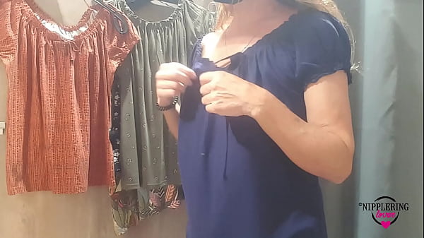 Nippleringlover Hot Mom Braless in Public Changing Cabin Flashes Xtreme Large Nipple Piercings
