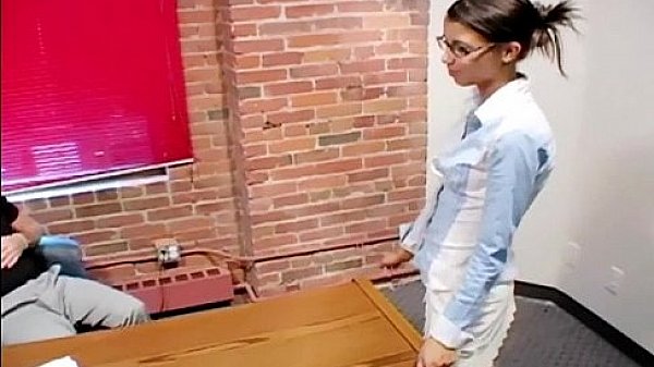 Petite secretary has sex in stockings and a garter
