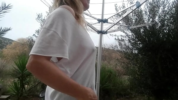 Nippleringlover MILF Shows Small Boobs with Great Nipple Piercings in the Garden