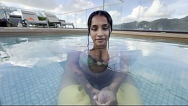A Busty Indian Woman Gives a Blowjob in the Hotel Pool in Front of Everyone -yasmina Khan