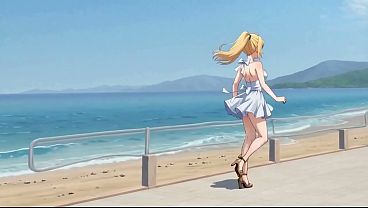 Blonde Mini Dress Slut: Public Pier Ass & Tit Flash Loud Masturbation AI Generated