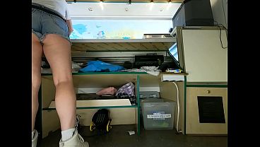 My new sales assistant has got very sexy legs and hot ass – voyeur pov